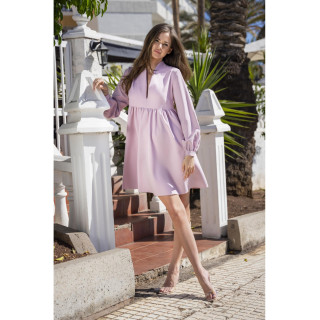 Ženska roza mini obleka z dolgimi rokavi