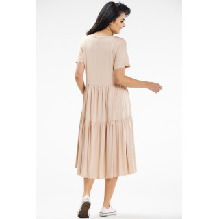 Ohlapna bež obleka s kratkimi rokavi