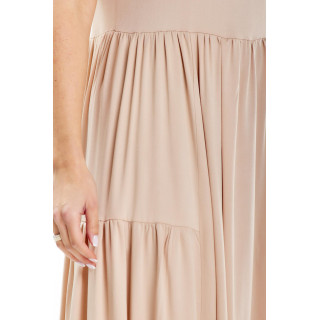 Ohlapna bež obleka s kratkimi rokavi