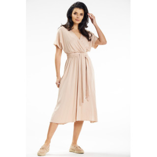 Ženska podaljšana bež obleka s kravato