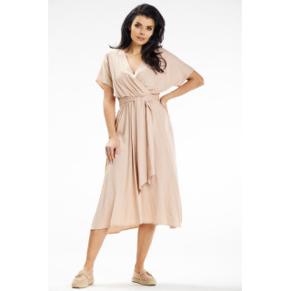 Ženska podaljšana bež obleka s kravato