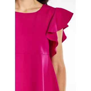 Mini obleka v barvi fuksije z volančki na ramenih