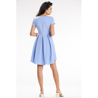 Asimetrična modra obleka s kratkimi rokavi