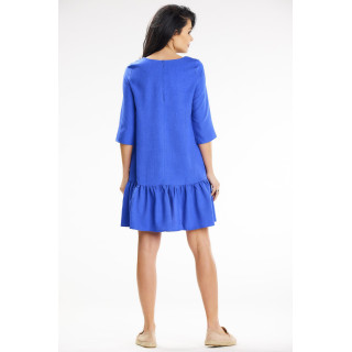 Ženska ohlapna modra obleka z volanom