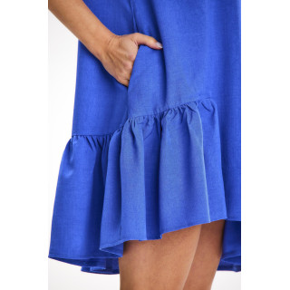 Ženska ohlapna modra obleka z volanom