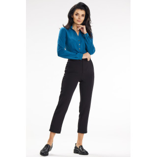 Modra oprijeta ženska srajca s stoječim ovratnikom