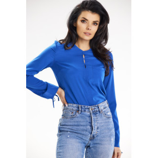 Modra bluza za prosti čas z dolgimi rokavi