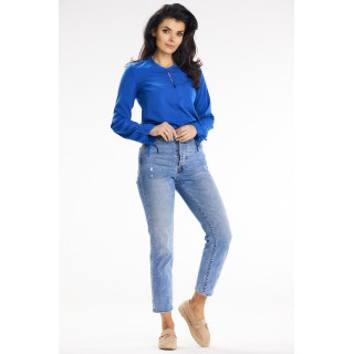 Modra bluza za prosti čas z dolgimi rokavi