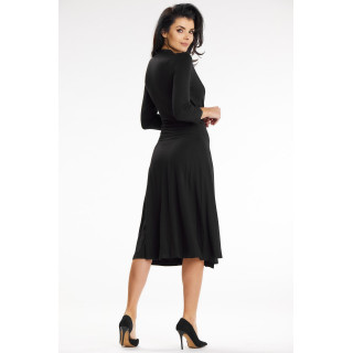 Ženska črna midi obleka s pasom