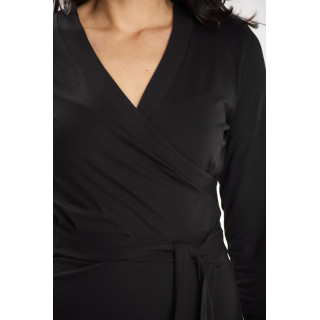 Ženska črna midi obleka s pasom