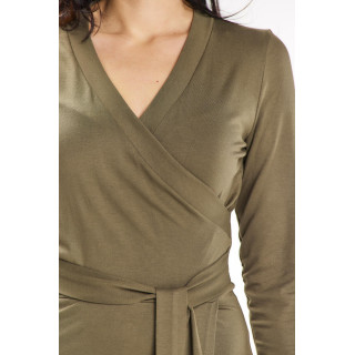 Midi obleka s pasom v kaki barvi