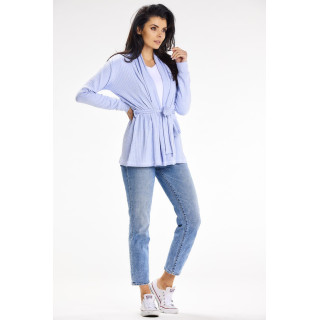 Ženski ohlapen moder pulover s pasom