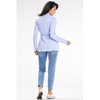 Ženski ohlapen moder pulover s pasom