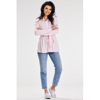 Ohlapen roza ženski pulover s pasom