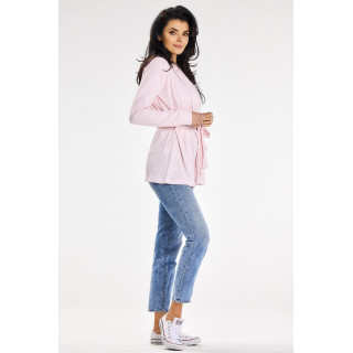 Ohlapen roza ženski pulover s pasom