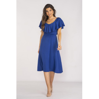 Modra elegantna ženska obleka z volanom