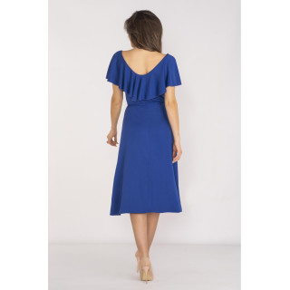 Modra elegantna ženska obleka z volanom