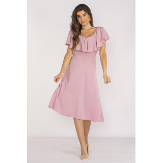 Elegantna obleka z volančkom v roza barvi