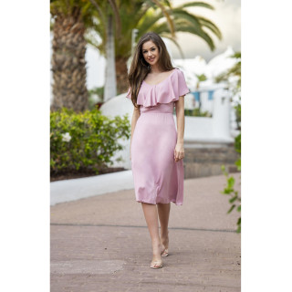 Elegantna obleka z volančkom v roza barvi