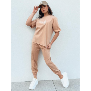 Ženski bež komplet majica in hlače
