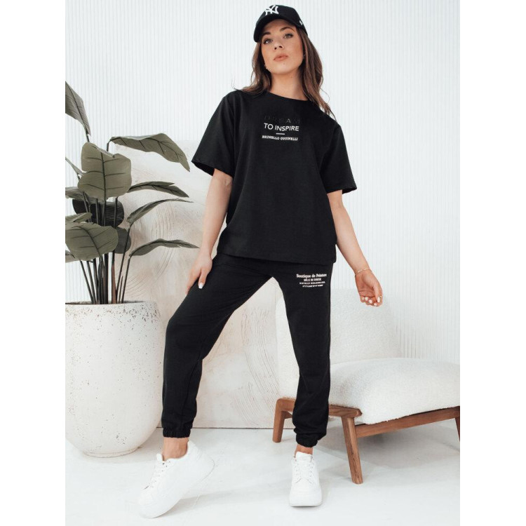 Črn ženski komplet s potiskom