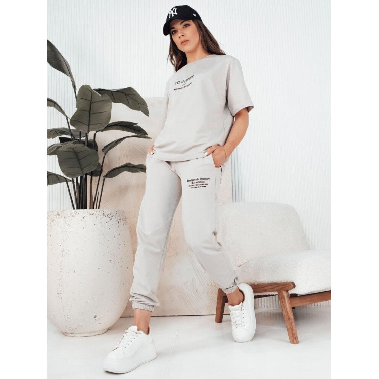 Ženski komplet s potiskom v sivi barvi