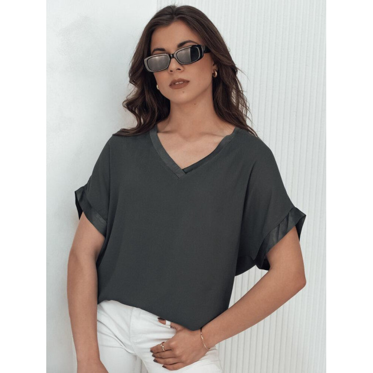 Ohlapna temno siva ženska majica s kratkimi rokavi