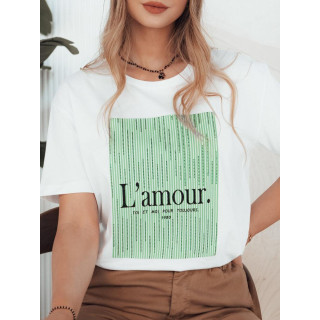 Bombažna belo-zelena majica s potiskom