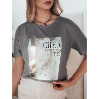 Ženska temno siva bombažna majica s kratkimi rokavi