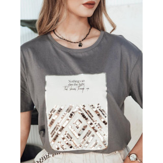 Temno siva ženska majica s potiskom z bleščicami