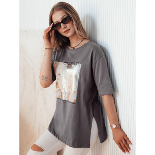 Temno siva dolga ženska majica s potiskom