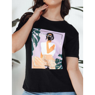 Ženska črna bombažna majica s potiskom