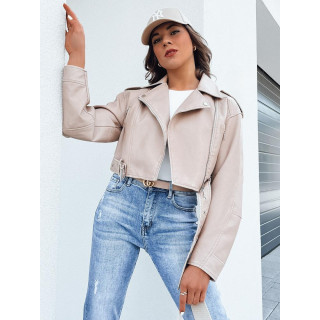 Kratka ženska usnjena jakna v bež barvi