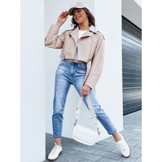 Kratka ženska usnjena jakna v bež barvi