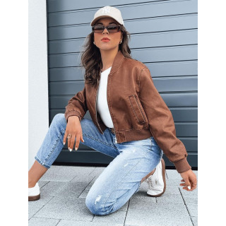 Kratka ženska usnjena jakna v rjavi barvi