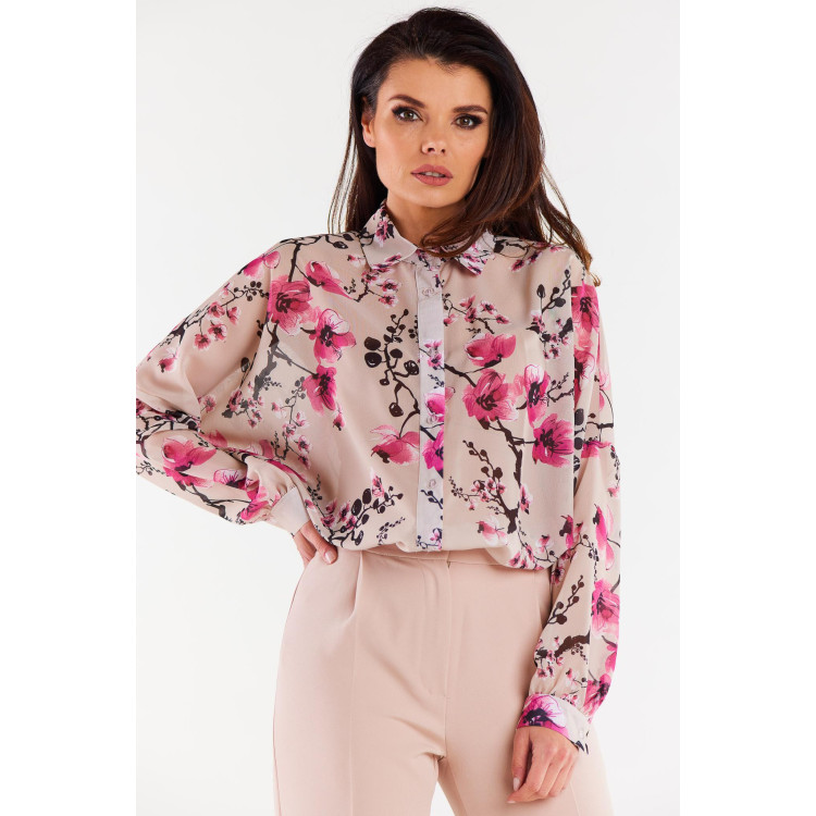 Bež ženska oversize majica z rožicami