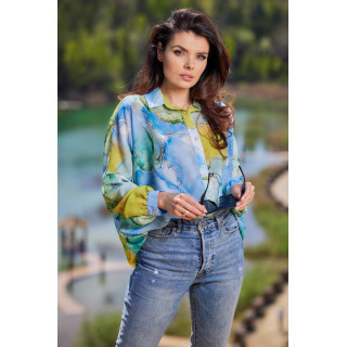 Modra ženska oversize majica z vzorcem