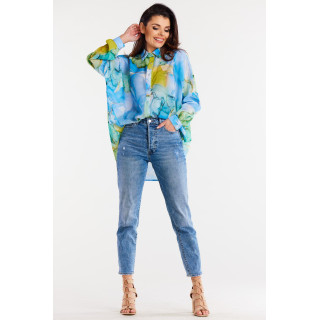 Modra ženska oversize majica z vzorcem