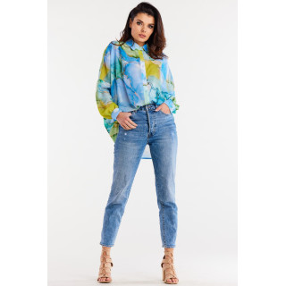 Modra ženska oversize majica z vzorcem