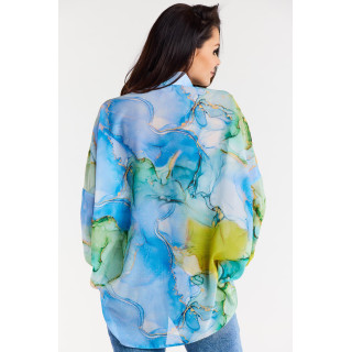 Modra ženska oversize majica z vzorcem