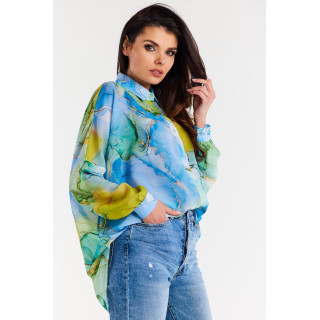 Modra ženska oversize majica z vzorcem