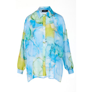 Modra ženska oversize majica z vzorcem