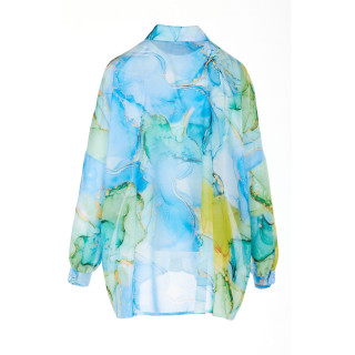 Modra ženska oversize majica z vzorcem