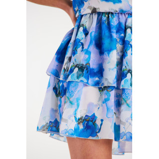 Modra obleka iz šifona z volančki