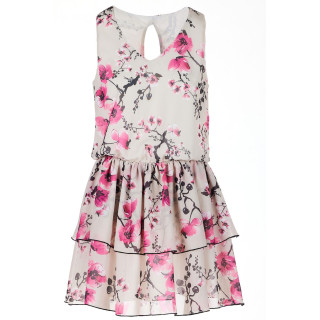 Bež obleka s cvetovi in naborki