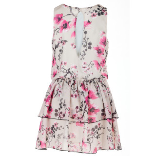 Bež obleka s cvetovi in naborki