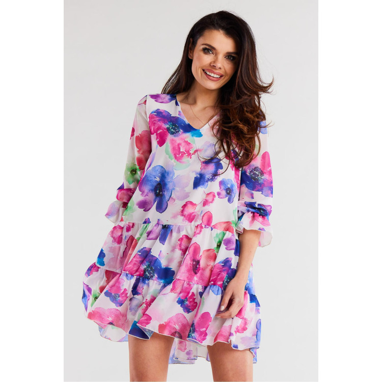 Ženska ohlapna obleka s pisanimi rožami