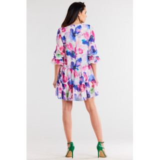 Ženska ohlapna obleka s pisanimi rožami