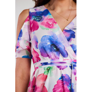 Asimetrična barvna obleka iz šifona s pasom