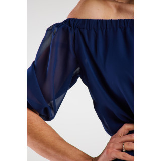 Temno modra dolga obleka iz šifona z razporkom